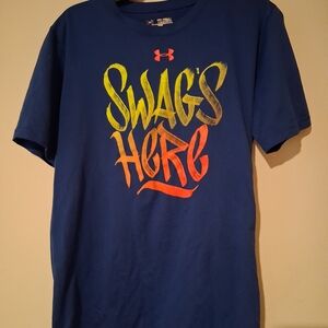 Under Armour Youth XL Blue T-Shirt with Yellow and Orange Print